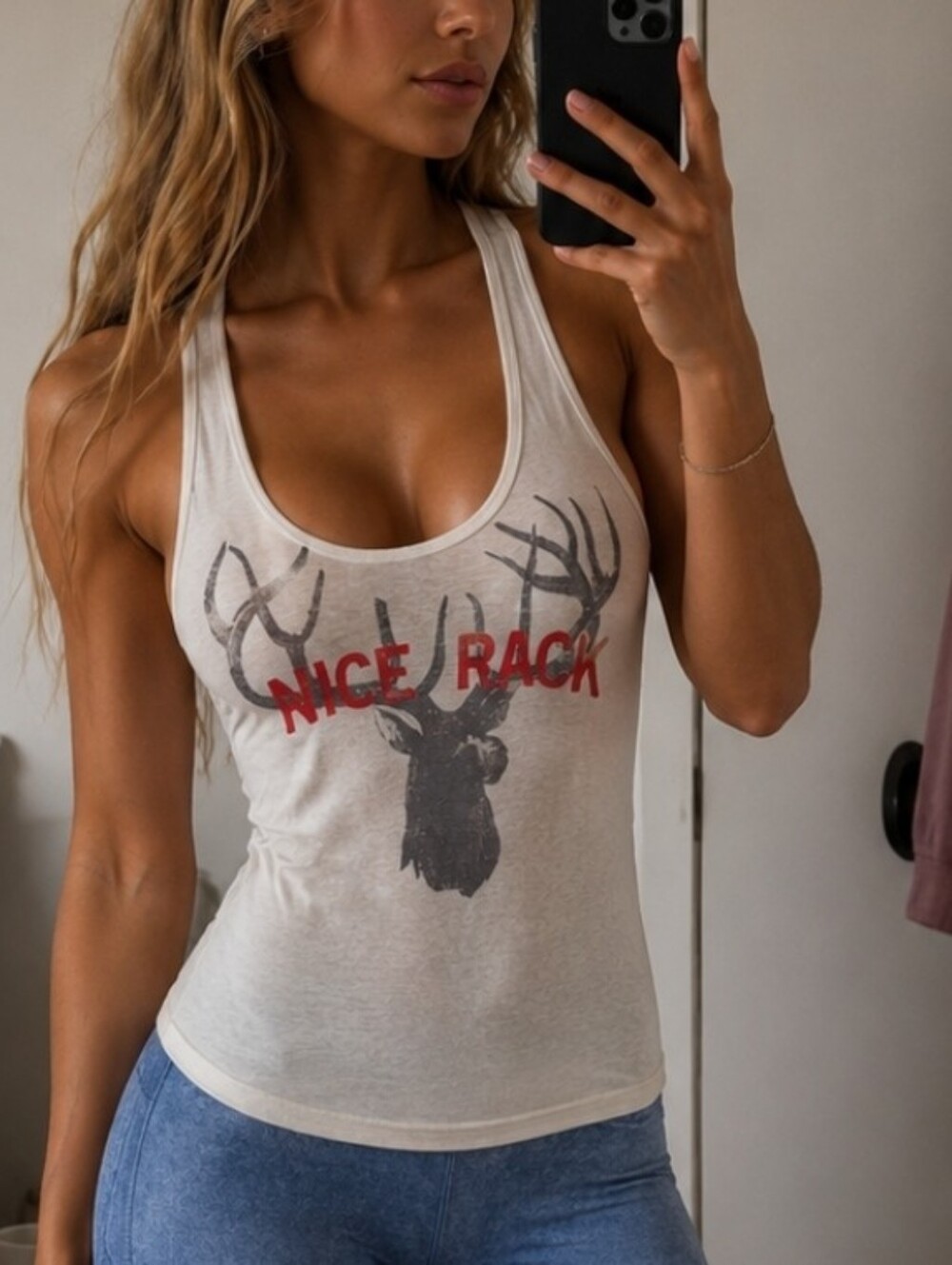 Nice Rack Deer White racerback Tank Top Size S